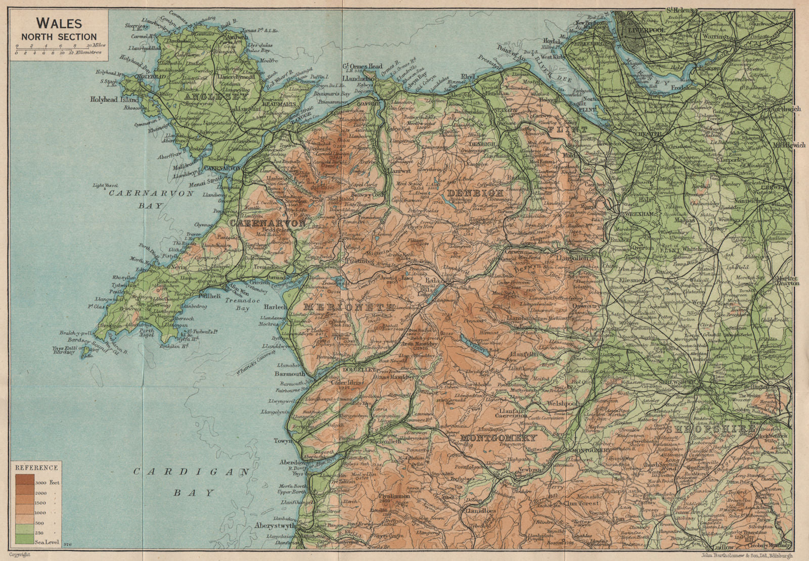 NORTH WALES. Anglesey Caernarvon Merioneth Montgomery Denbigh Flint 1936 map